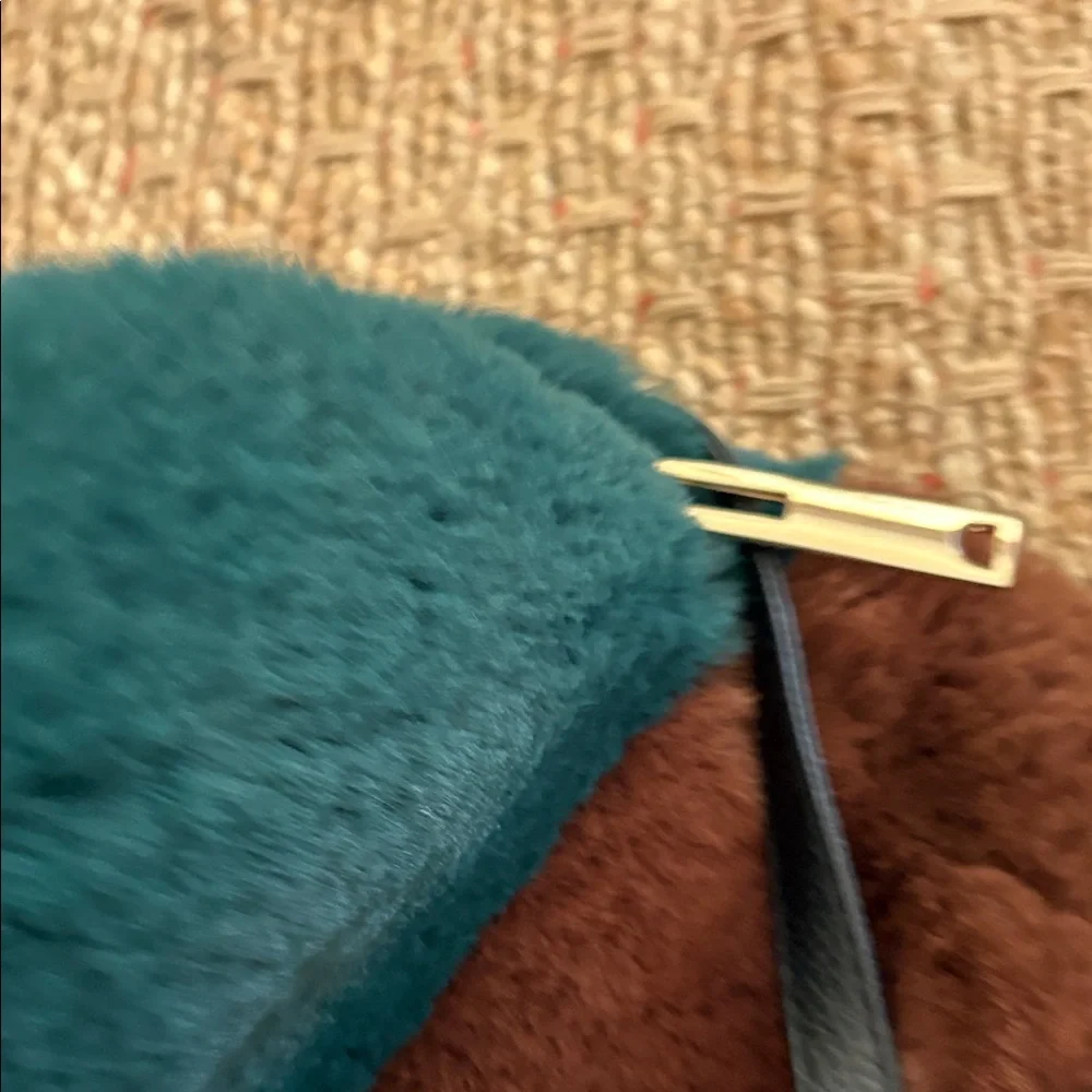 Plush Colorblock Round Faux Fur Backpack — Green and Brown